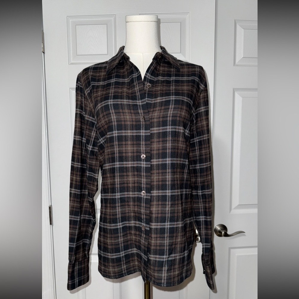Jenni Kayne Classic Plaid Button Down Shirt - Black and Brown - Picture 5 of 9